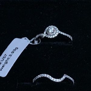 Joancee Wedding ring set sterling silver white sapphire size 7